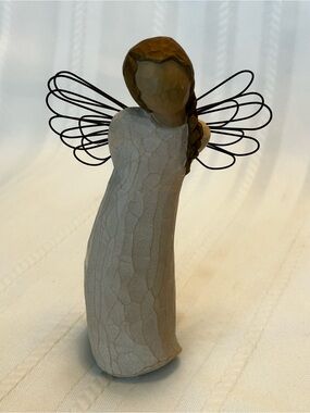 Vintage Willow Tree Angel Figurine Thank You Demdaco Wire Wings Blue Flowers